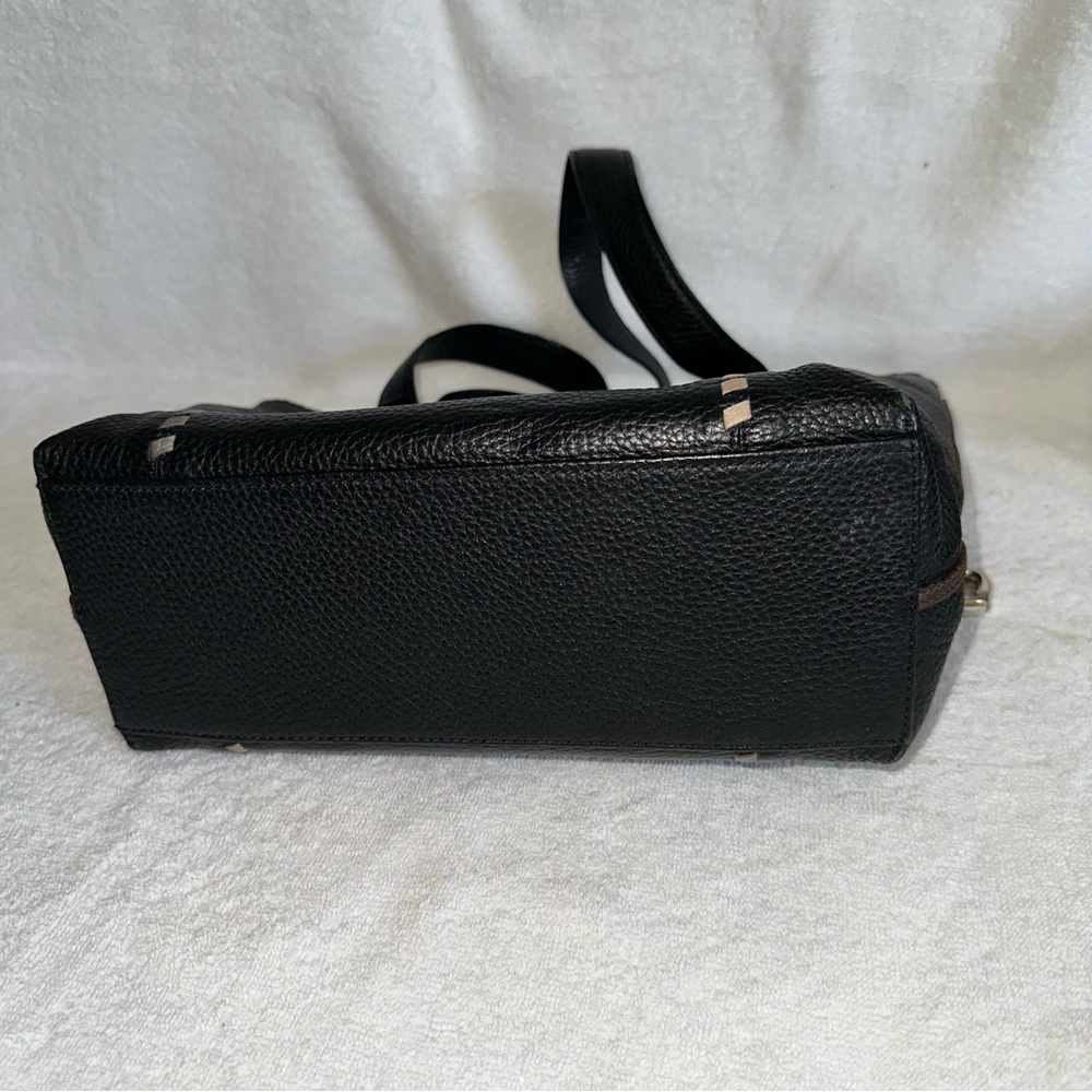 Vintage Brighton Black Leather Tote Bag Whipstitch Heart Charm 90s Y2K Shoulder - Picture 6 of 10